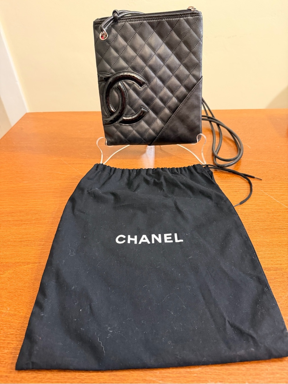 Chanel Cambon Ligne Large Crossbody Bag Black Quilted Leather Patent CC